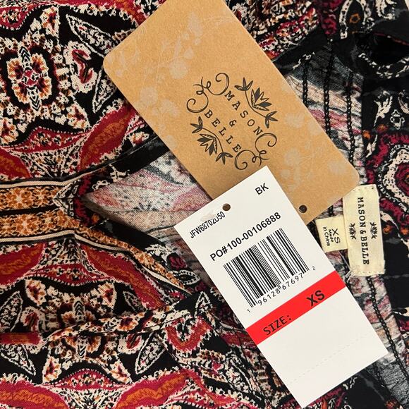 Mason & Belle X-SMALL Black Axelle Tie Front Top - Stitch Fix Boho Bead Detail - Picture 6 of 13